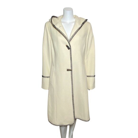 Vintage Marvin Richards Hooded Coat Size 12 Wool Cashmere Blend Ivory Toggles - Picture 1 of 7